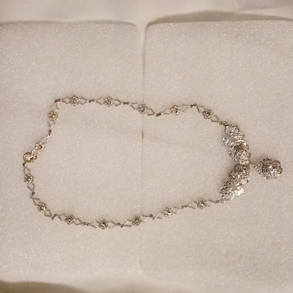 Stunning Sterling Silver Marcasite Flower Necklace- Vintage 20's to 50's